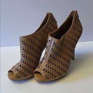 Ann Taylor Tan Cutout Peep-Toe Heels
